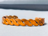 Hand Tooled Signed Native American Navajo Heavy Copper Wired Bracelet Cuff-Nativo Arts