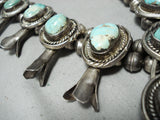 Heavy Vintage Native American Navajo Green Turquoise Sterling Silver Squash Blossom Necklace-Nativo Arts