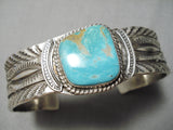 Superior Vintage Native American Navajo Large Blue Turquoise Sterling Silver Heavy Bracelet-Nativo Arts