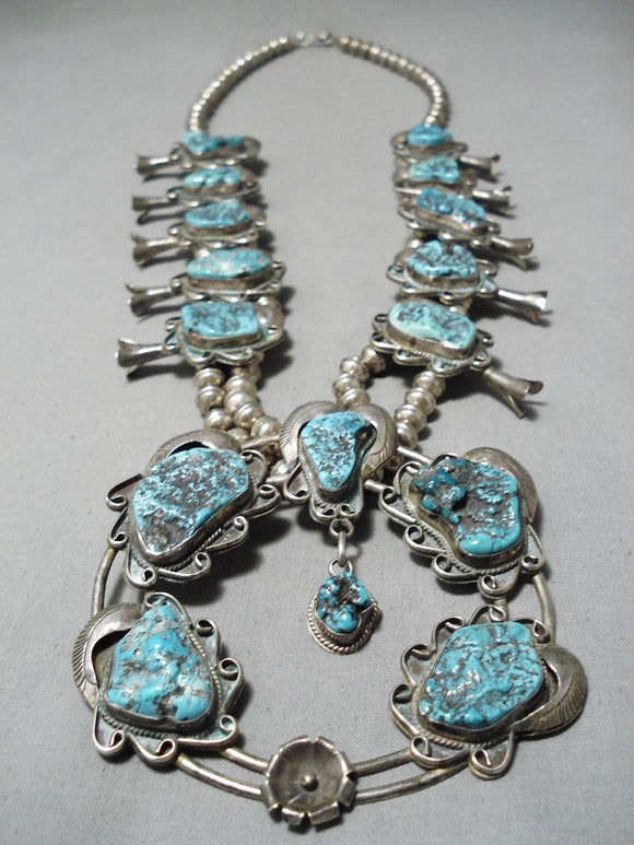 Full Naja Vintage Native American Navajo Turquoise Sterling Silver Squash Blossom Necklace-Nativo Arts