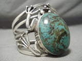 Huge Frog Vintage Native American Navajo Domed Green Turquoise Sterling Silver Bracelet-Nativo Arts