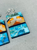 Native American Very Intricate Santo Domingo Turquoise Geometirc Sterling Silver Earrings-Nativo Arts