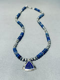 Rare Modernistic Native American Navajo Lapis Sterling Silver Inlay Necklace-Nativo Arts