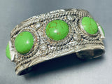Signed Vintage Native American Navajo Gaspeite Sterling Silver Bracelet-Nativo Arts