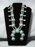 Women's Vintage Native American Navajo Turquoise Sterling Silver Squash Blossom Necklace-Nativo Arts