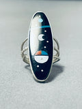 Magical Native American Navajo Jet Inlay Sterling Silver Ring Signed-Nativo Arts