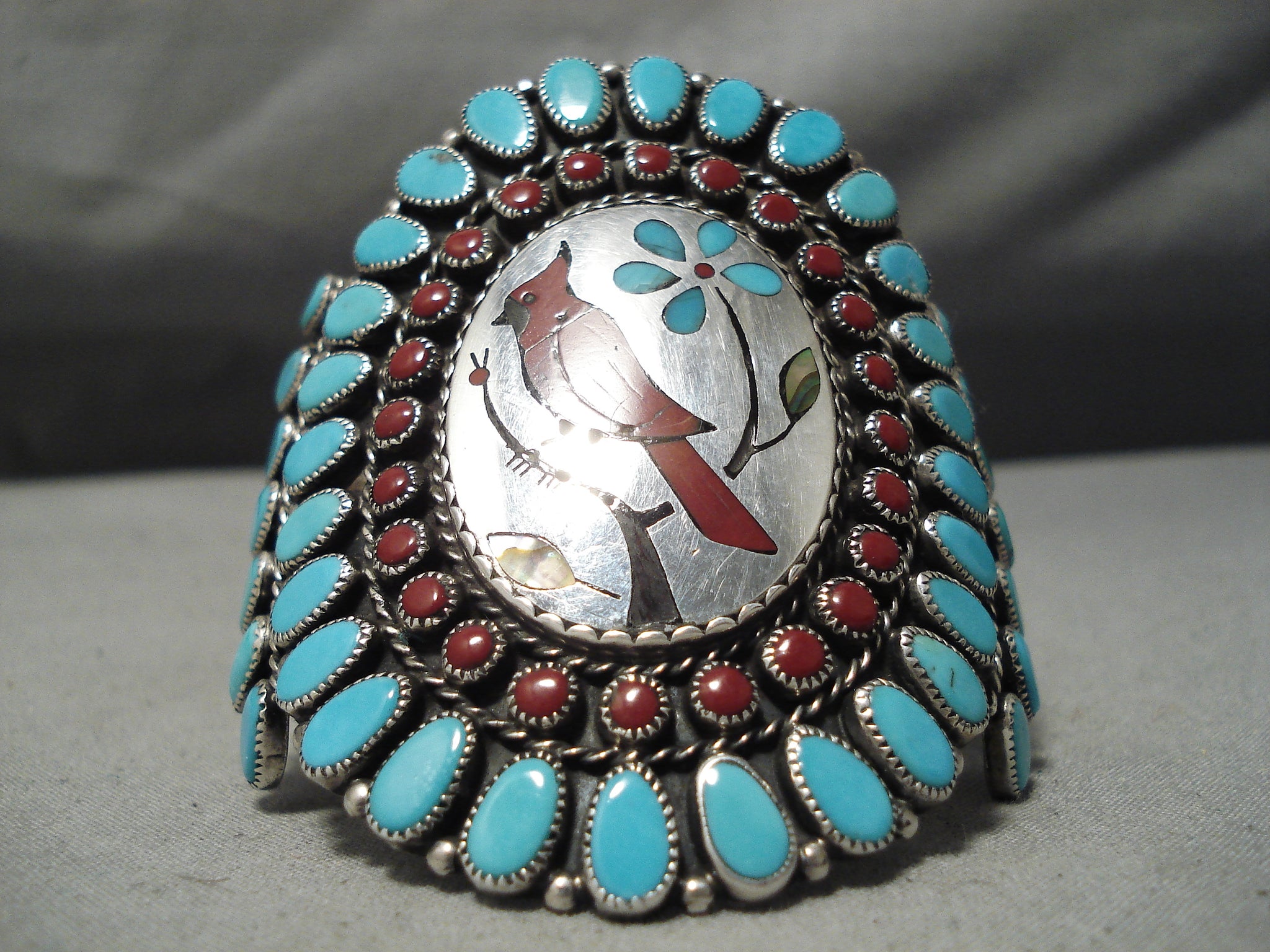 navajo ZUNI ターコイズ コーラル 925 トップ フラワー Navajo Sterling Silver Red Coral Turquoise Cluster Pendant LY - Etsy