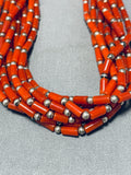 Native American Very Rare Santo Domingo Tubule Coral Sterling Silver Necklace-Nativo Arts