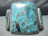 One Of The Biggest Craziest Native American Navajo Squared Turquoise Sterling Silver Bracelet-Nativo Arts