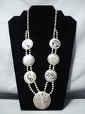 Dazzling Vintage Native American Navajo Sterling Silver Hand Carved Squash Blossom Necklace-Nativo Arts