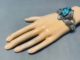 Leaf Protection Vintage Native American Navajo Morenci Turquoise Sterling Silver Bracelet-Nativo Arts