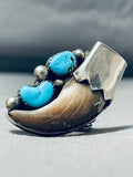 Big Signed Native American Navajo Turquoise Sterling Silver Ring-Nativo Arts