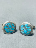 One Of The Best Vintage Native American Zuni Turquoise Inlay Sterling Silver Cufflinks-Nativo Arts