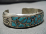 Striking Vintage Zuni/ Native American Navajo Turquoise Inlay Sterling Silver Bracelet-Nativo Arts
