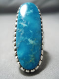 Tall! Vintage Navajo Ocean Blue Turquoise Sterling Silver Native American Ring-Nativo Arts