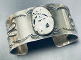 Sturdy Vintage Native American Navajo White Buffalo Turquoise Sterling Silver Bracelet-Nativo Arts