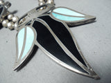 One Of The Most Unique Vintage Native American Navajo Turquoise Sterling Silver Inlay Necklace-Nativo Arts