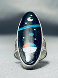 Signed Vintage Native American Navajo Herm Smith Turquoise Sterling Silver Nightsky Ring-Nativo Arts
