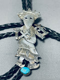Fascinating Native American Navajo Blue Gem Turquoise Sterling Silver Kachina Bolo-Nativo Arts