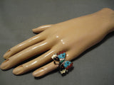 Striking Vintage Zuni Native American Turquoise Sterling Silver Ring Old-Nativo Arts