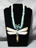 Native American Biggest Best Vintage Santo Domingo Turquoise Dragonfly Sterling Silver Necklace-Nativo Arts