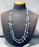 Native American One Of The Best Vintage Navajo Turquoise Heishi Fetish Sterling Silver Necklace-Nativo Arts