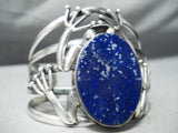 Huge Frog Native American Navajo Midnight Lapis Sterling Silver Bracelet Cuff Signed-Nativo Arts