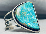 Half Moon Turquoise Vintage Native American Navajo Heavy Sterling Silver Bracelet-Nativo Arts