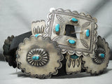 Heavy 600 Gram Vintage Native American Navajo Turquoise Sterling Silver Concho Belt Old-Nativo Arts