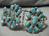 Amazing Vintage Native American Navajo Triple Turquoise Florals Sterling Silver Bracelet Cuff-Nativo Arts
