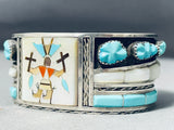 Unique Vintage Native American Zuni Blue Gem Turquoise Sterling Silver Bracelet Signed-Nativo Arts