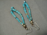 Important Vintage Native American Navajo #8 Turquoise Jacla Sterling Silver Style Earrings Old-Nativo Arts
