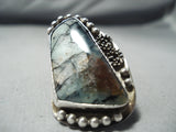 Huge Detailed Vintage Native American Navajo Green Stone Turquoise Sterling Silver Ring-Nativo Arts