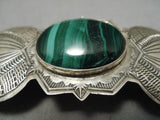 Detailed!! Vintage Native American Navajo Hand Tooled Sterling Silver Malachite Hair Barrette-Nativo Arts
