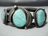 Heavy Unique Stamp Nhmss Vintage Native American Navajo Turquoise Sterling Silver Bracelet-Nativo Arts