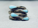 One Of The Most Unique Vintage Native American Navajo Teardrop Turquoise Sterling Silver Ring-Nativo Arts