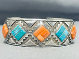 One Of The Most Unique Vintage Native American Navajo Turquoise Shell Sterling Silver Bracelet-Nativo Arts