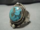 Remarkable Vintage Native American Navajo Thick Turquoise Sterling Silver Ring Old-Nativo Arts