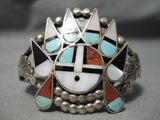 Superior Vintage Zuni Native American Kachina Turquoise Sterling Silver Bracelet-Nativo Arts