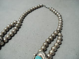 Signed Women's Vintage Native American Navajo Turquoise Sterling Silver Squash Blossom Necklace-Nativo Arts