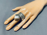 Exceptional Native American Navajo White Buffalo Turquoise Sterling Silver Ring Signed-Nativo Arts