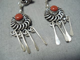 Al Lementino Fantastic Zuni Coral Sterling Silver Earrings Native American-Nativo Arts