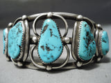 Impressive Vintage Native American Navajo Old Kingman Turquoise Sterling Silver Bracelet Native-Nativo Arts