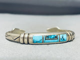 Important Vintage Native American Navajo Ray Tracey Turquoise Inlay Sterling Silver Bracelet-Nativo Arts