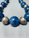 282 Grams Best Vintage Native American Navajo Lapis Sterling Silver Ball Necklace-Nativo Arts