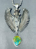One Of Most Detailed Vintage Native American Navajo Kachina Turquoise Sterling Silver Necklace-Nativo Arts
