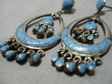 Best Vintage Zuni Native American Navajo Lapis Inlay Sterling Silver Chandelier Earrings Old-Nativo Arts