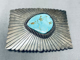 Extremely Detailed Vintage Native American Navajo Hand Stamped Sterling Silver Turquoise Buckle-Nativo Arts