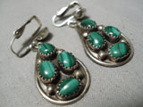Beautiful Vintage Native American Navajo Malachite Sterling Silver Earrings Old-Nativo Arts