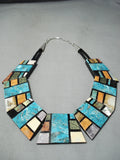 Native American Detailed Santo Domingo Blue Diamond Turquoise Sterling Silver Necklace-Nativo Arts